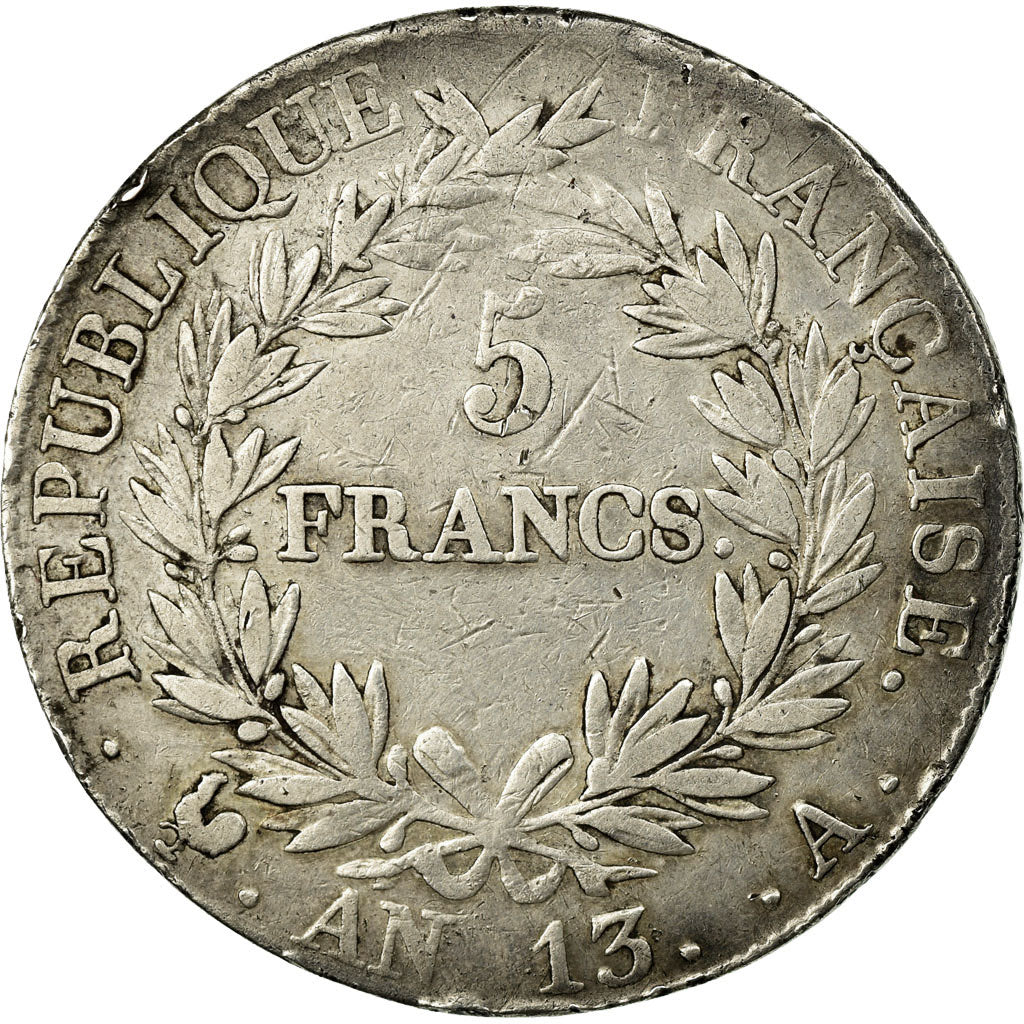 Moneda, Francia, Napoléon I, 5 Francs, AN 13, Paris, BC+, Plata, KM:662.1