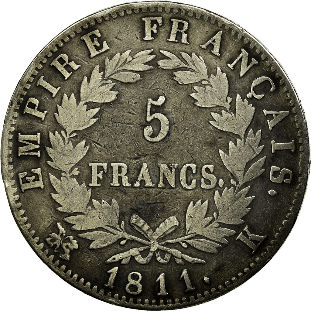 Coin, France, Napoléon I, 5 Francs, 1811, Bordeaux, VF(30-35), Silver