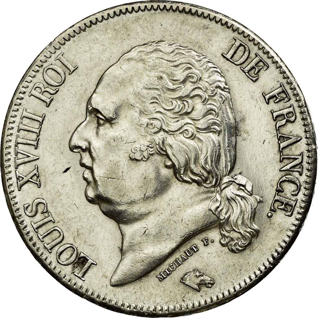 Munten, Frankrijk, Louis XVIII, Louis XVIII, 5 Francs, 1823, Paris, ZF+, Zilver