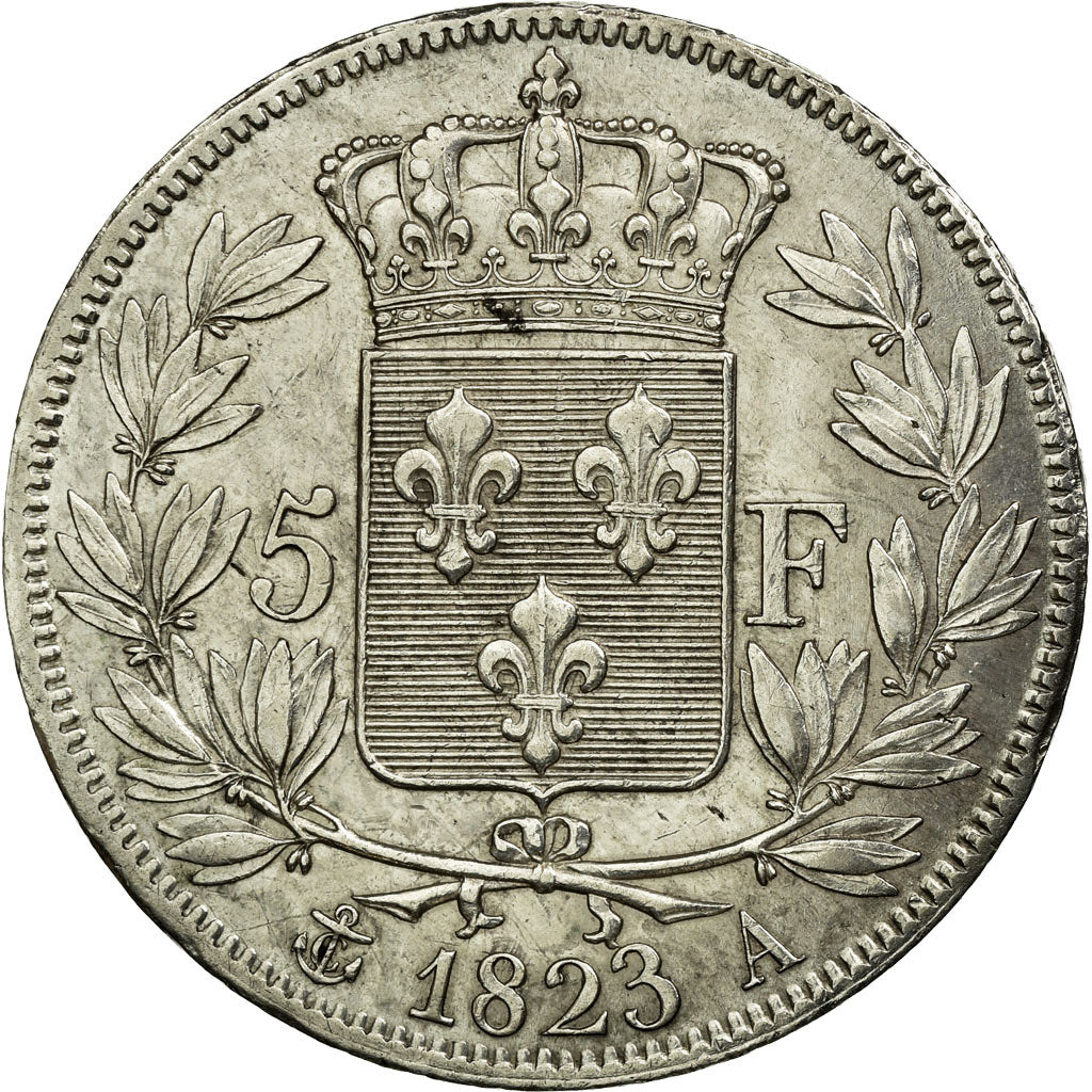 Munten, Frankrijk, Louis XVIII, Louis XVIII, 5 Francs, 1823, Paris, ZF+, Zilver