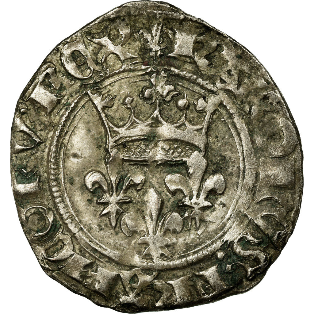 Coin, France, Charles VI, Florette, 1419, Paris, EF(40-45), Billon