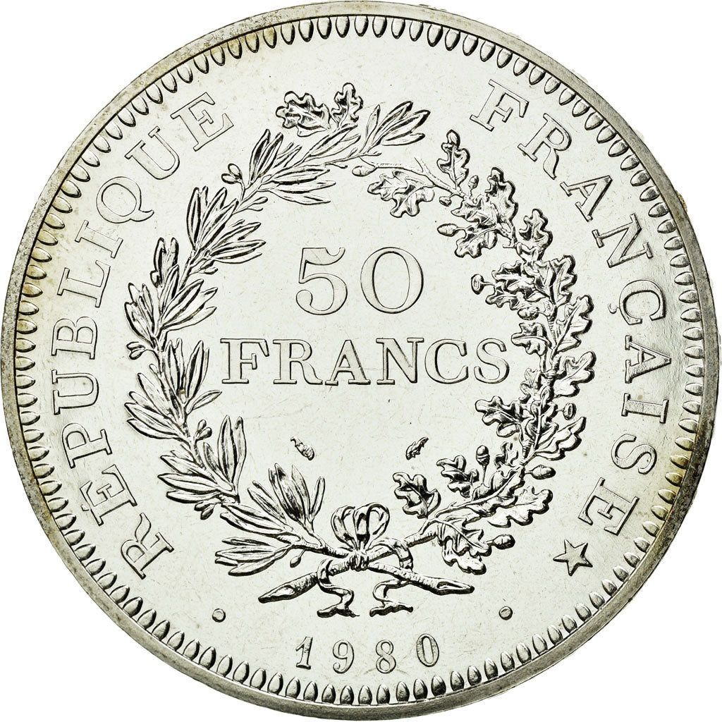 Coin, France, Hercule, 50 Francs, 1980, Paris, MS(64), Silver, KM:941.1