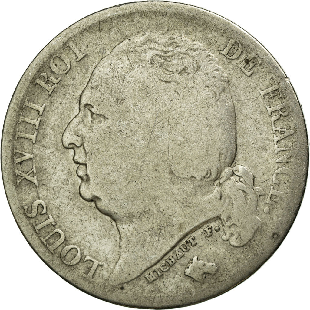 Coin, France, Louis XVIII, Franc, 1821, Lille, F(12-15), Silver