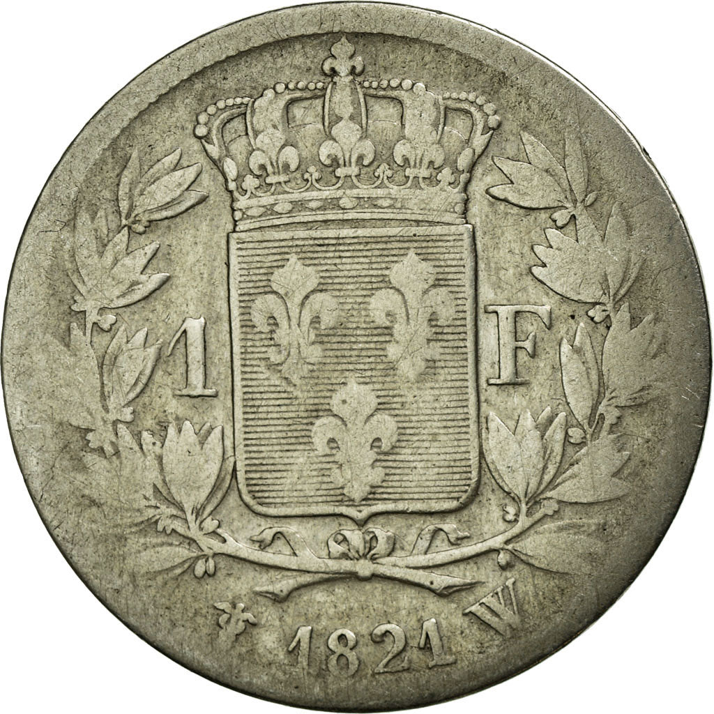 Coin, France, Louis XVIII, Franc, 1821, Lille, F(12-15), Silver