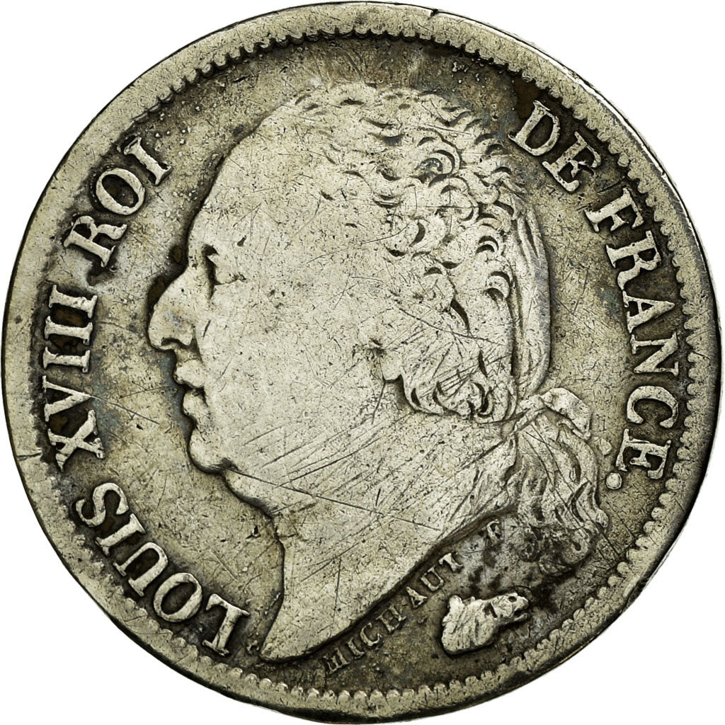 Moneda, Francia, Louis XVIII, Louis XVIII, 1/2 Franc, 1822, Paris, BC, Plata