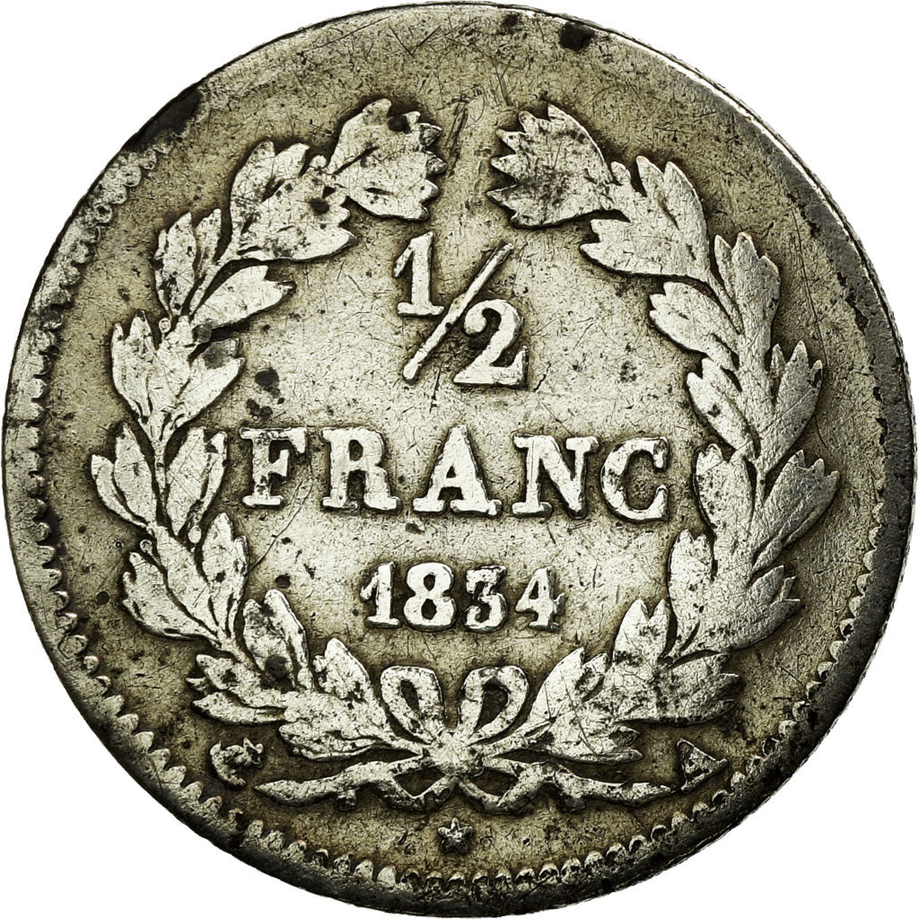Coin, France, Louis-Philippe, 1/2 Franc, 1834, Paris, VG(8-10), Silver