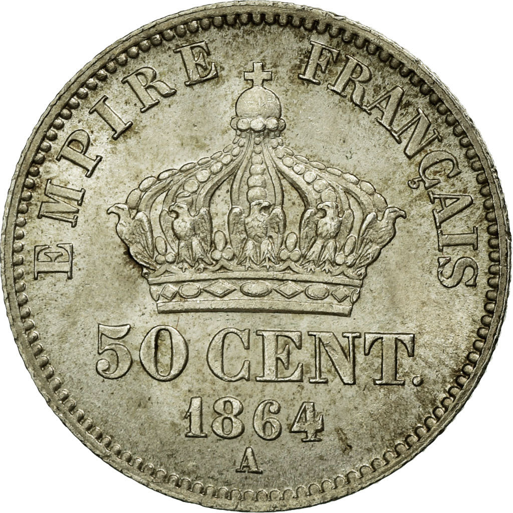Coin, France, Napoleon III, 50 Centimes, 1864, Paris, AU(55-58), Silver