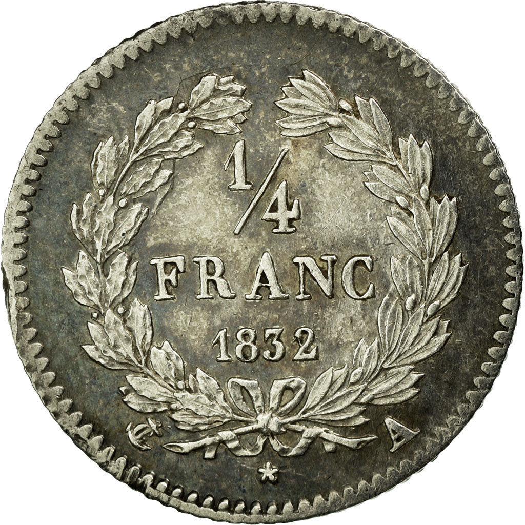 Moneda, Francia, Louis-Philippe, 1/4 Franc, 1832, Paris, EBC+, Plata, KM:740.1