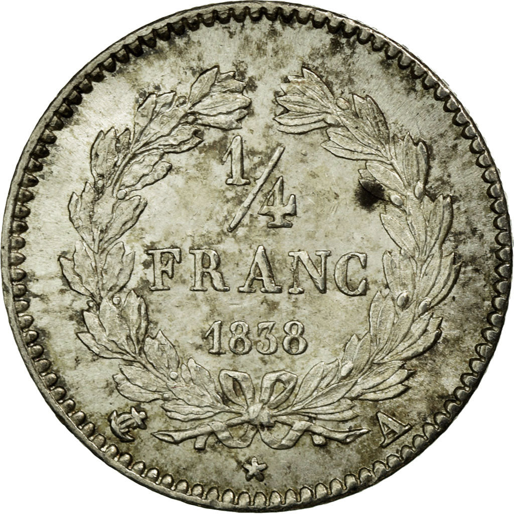 Moneda, Francia, Louis-Philippe, 1/4 Franc, 1838, Paris, EBC+, Plata, KM:740.1