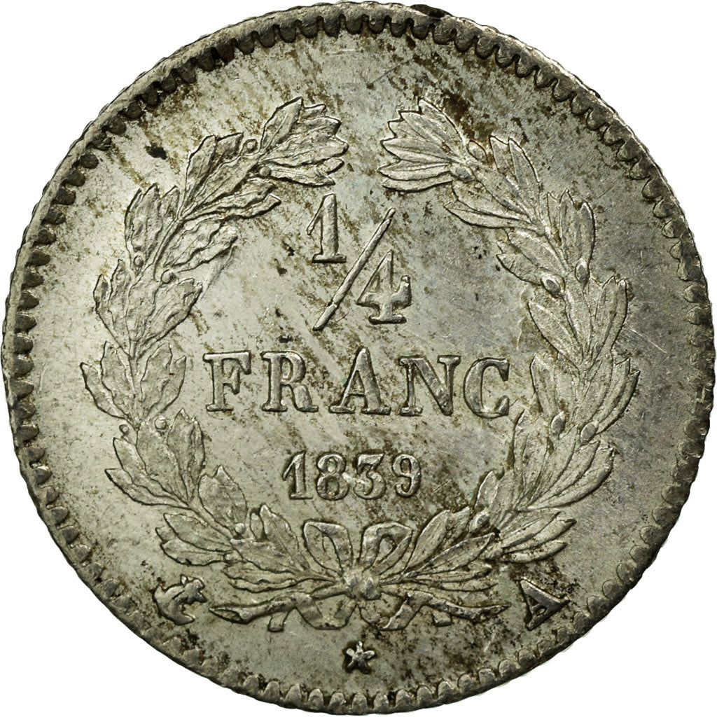 Coin, France, Louis-Philippe, 1/4 Franc, 1839, Paris, AU(55-58), Silver