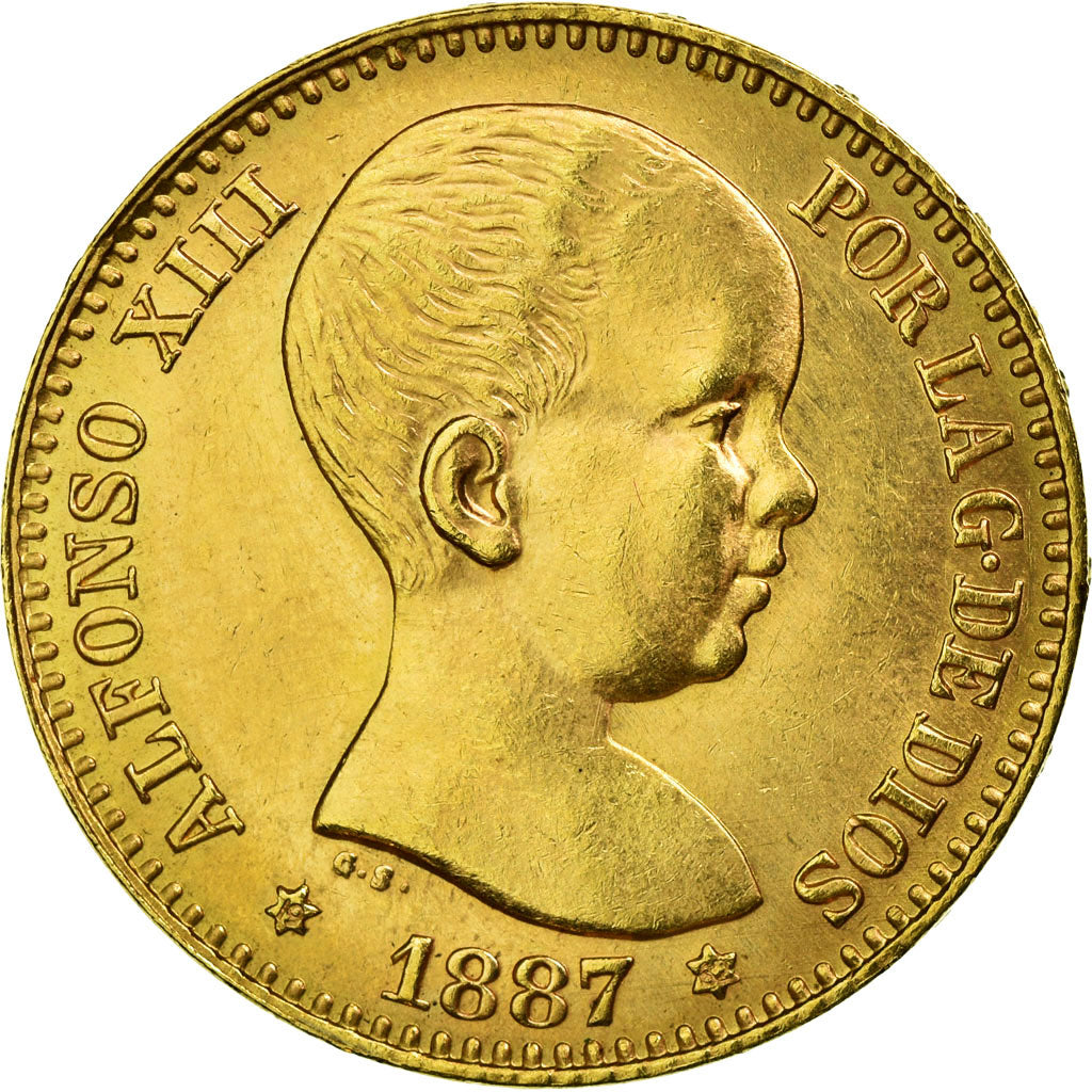 Coin, Spain, Alfonso XIII, 20 Pesetas, 1887, Madrid, Restrike, MS(63), Gold