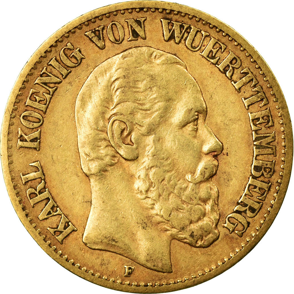 Moneta, Stati tedeschi, WURTTEMBERG, Karl I, 10 Mark, 1876, Freudenstadt, BB
