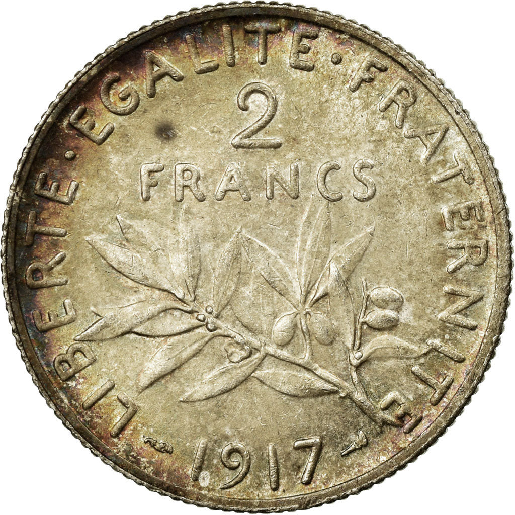 Coin, France, Semeuse, 2 Francs, 1917, Paris, MS(60-62), Silver, KM:845.1