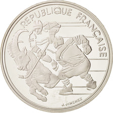 France, Albertville, 100 Francs, 1991, Hockey players, MS(65-70), Silver, KM:993