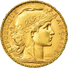 Moeda, França, Marianne, 20 Francs, 1905, Paris, AU(55-58), Dourado, KM:847