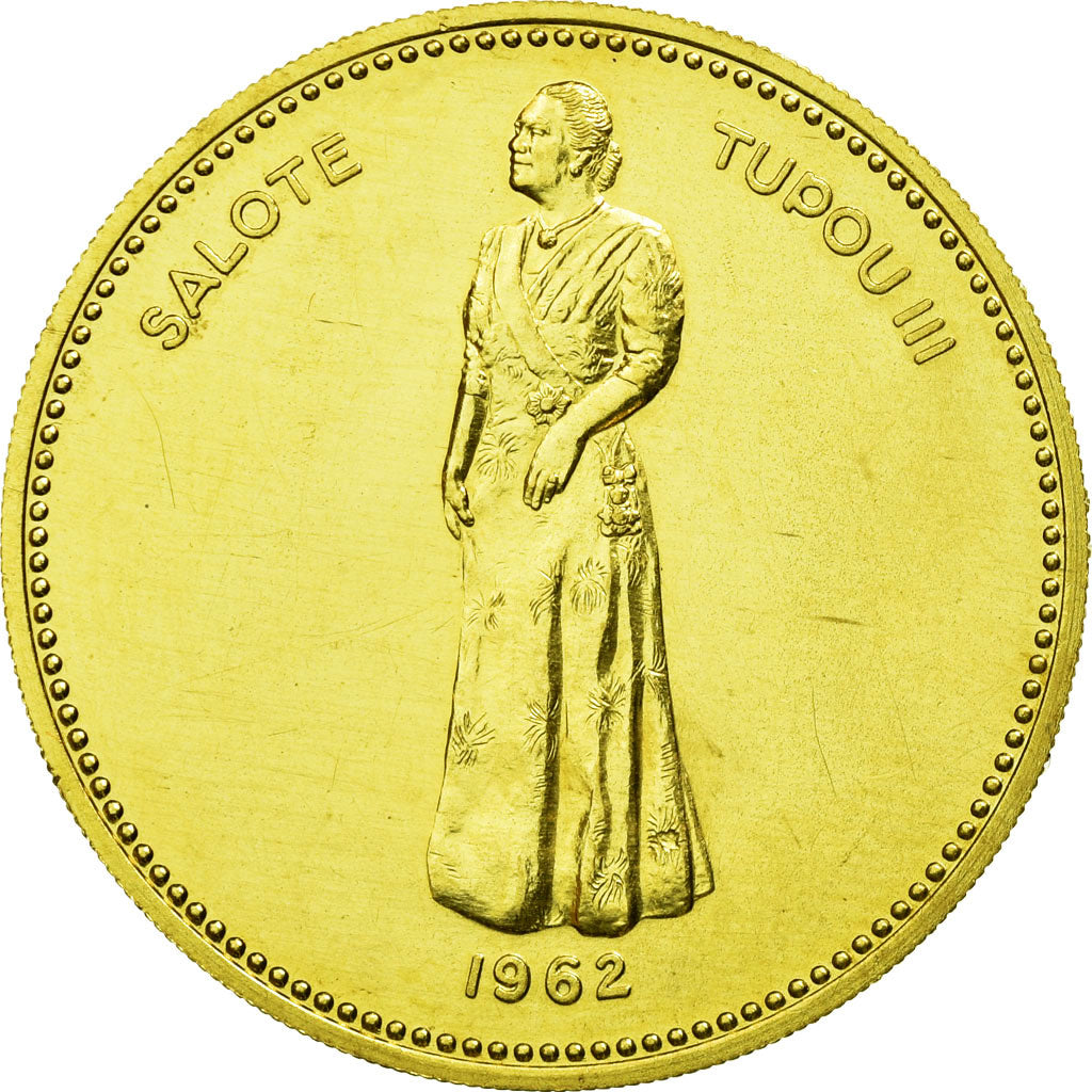 Coin, Tonga, Queen Salote, 1/2 Koula, 1962, MS(60-62), Gold, KM:2