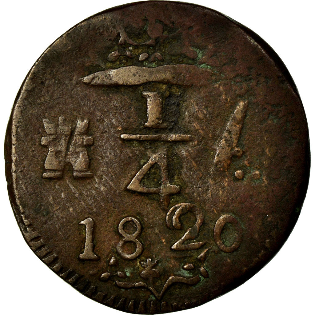 Coin, Colombia, 1/4 Réal, 1820, Santa Marta, VF(30-35), Copper, KM:B4