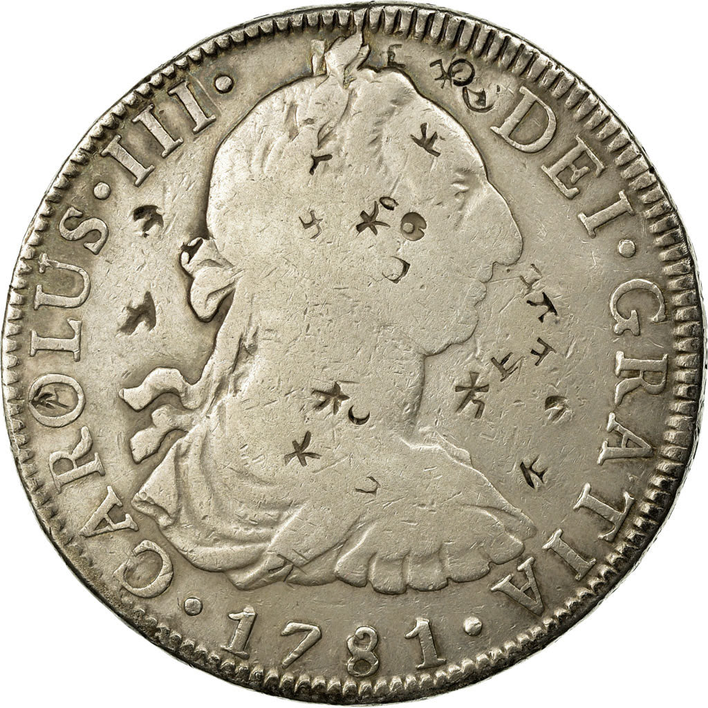 Coin, Mexico, Charles III, 8 Reales, 1781, Mexico, Chinese chopmarks, VF(30-35)