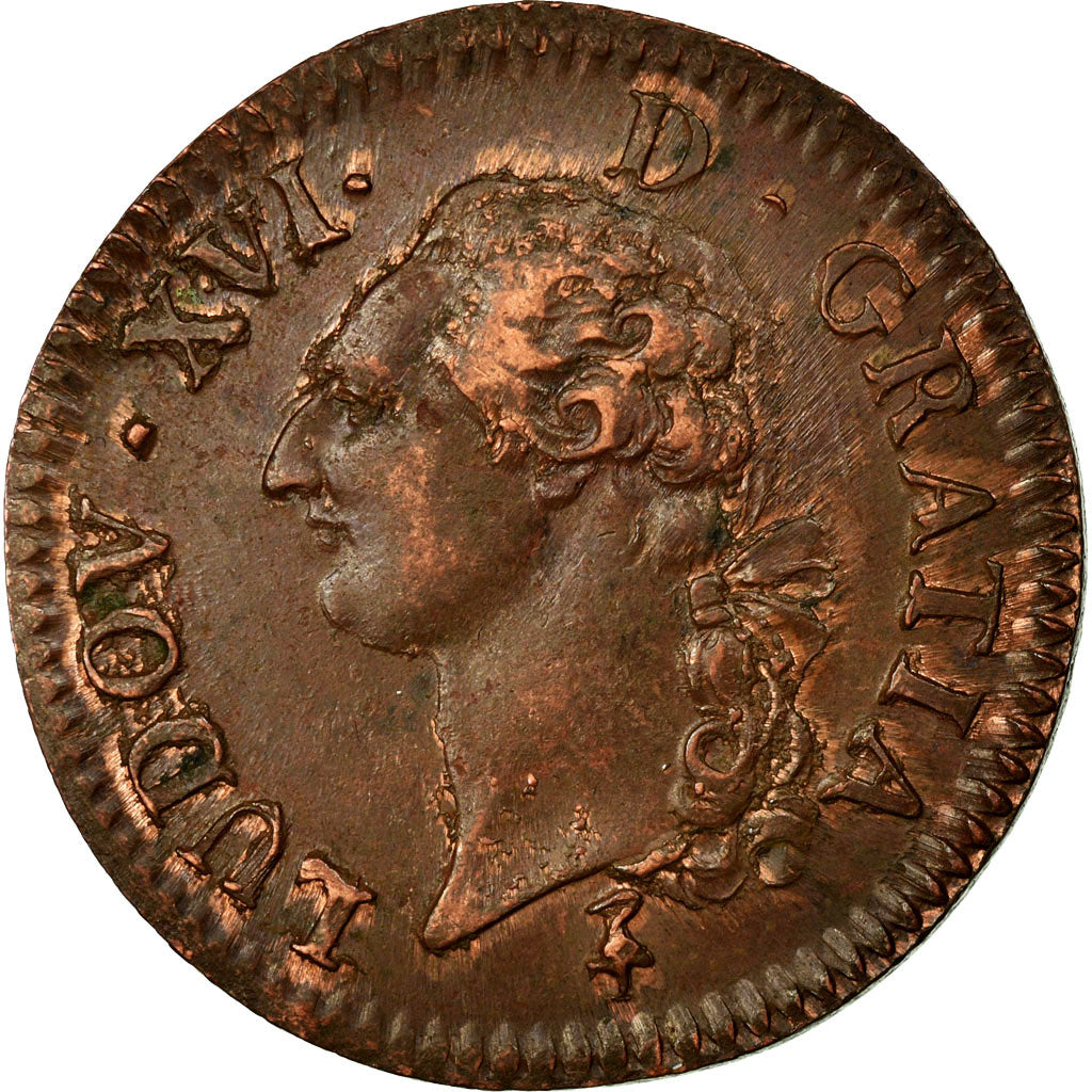 Coin, France, Louis XVI, Sol, 1791, Paris, AU(50-53), Copper