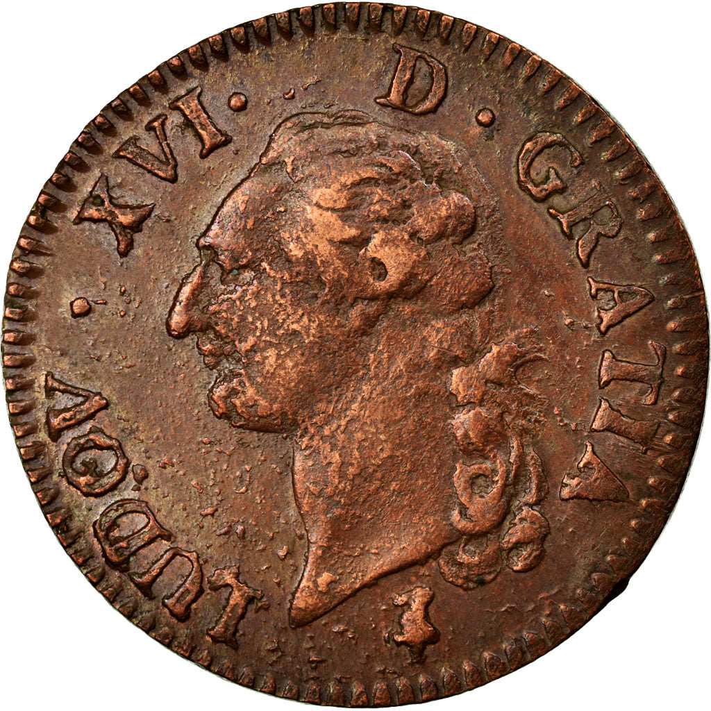 Coin, France, Louis XVI, Sol, 1791, Paris, EF(40-45), Copper