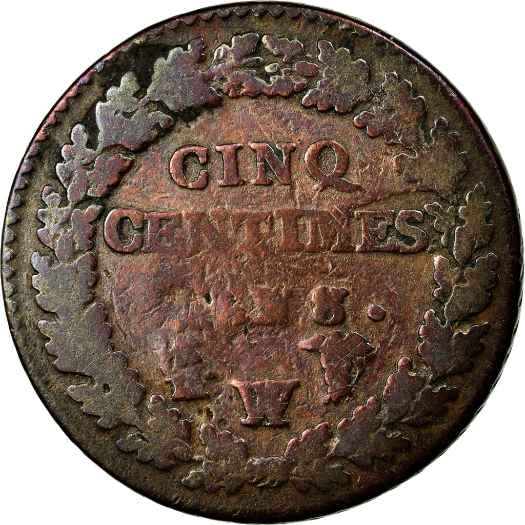 Moeda, França, Dupré, 5 Centimes, An 8/5 (1799-1800), Lille, F(12-15), Bronze