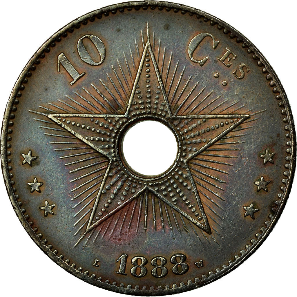 Coin, CONGO FREE STATE, Leopold II, 10 Centimes, 1888, AU(55-58), Copper, KM:4