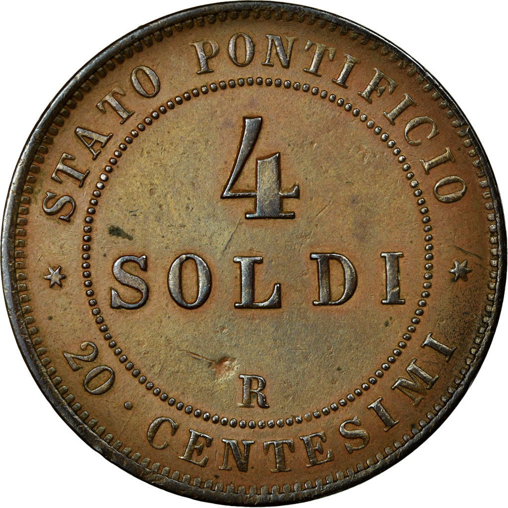 Coin, Vatican, PAPAL STATES, Pius IX, 4 Soldi, 20 Centesimi, 1867, Roma
