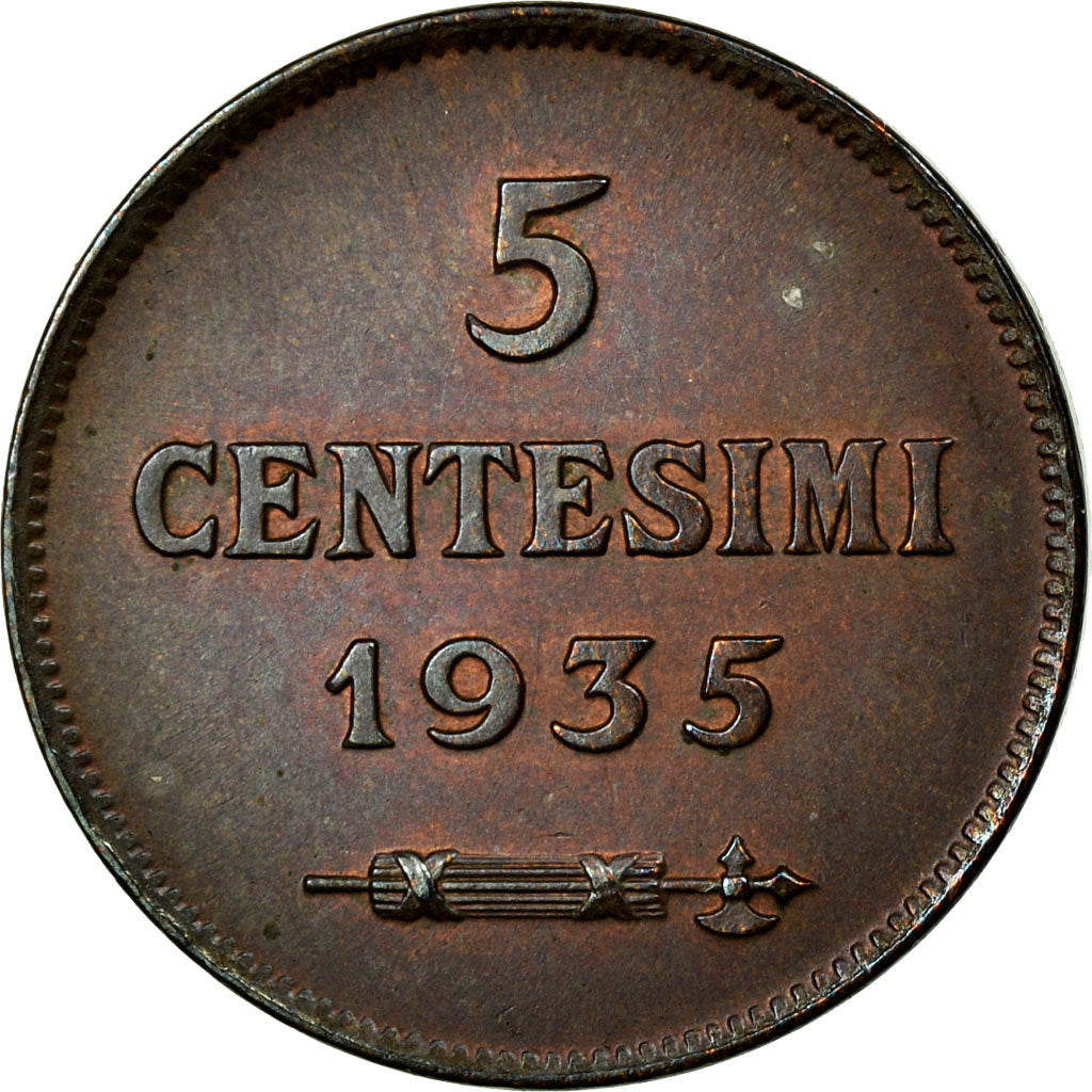 Coin, San Marino, 5 Centesimi, 1935, Rome, MS(60-62), Bronze, KM:12