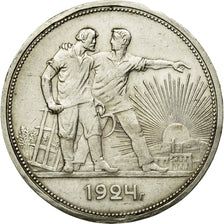 Moeda, Rússia, URSS, Rouble, 1924, Leningrad, AU(55-58), Prata, KM:90.1