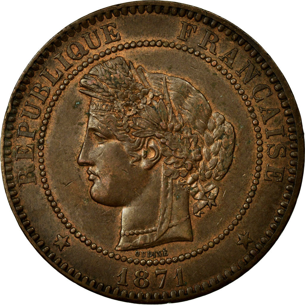 Coin, France, Cérès, 10 Centimes, 1871, Paris, AU(50-53), Bronze, KM:815.1