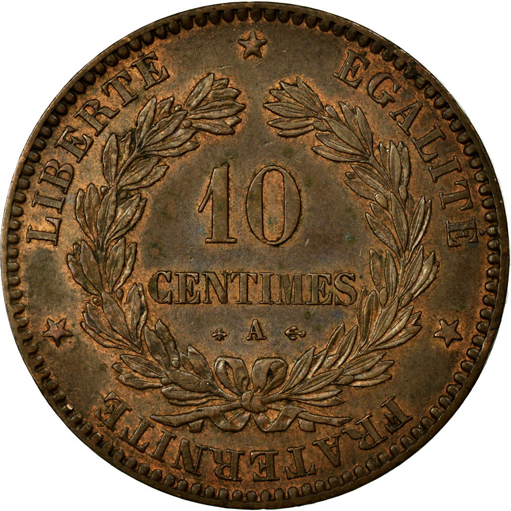 Coin, France, Cérès, 10 Centimes, 1871, Paris, AU(50-53), Bronze, KM:815.1