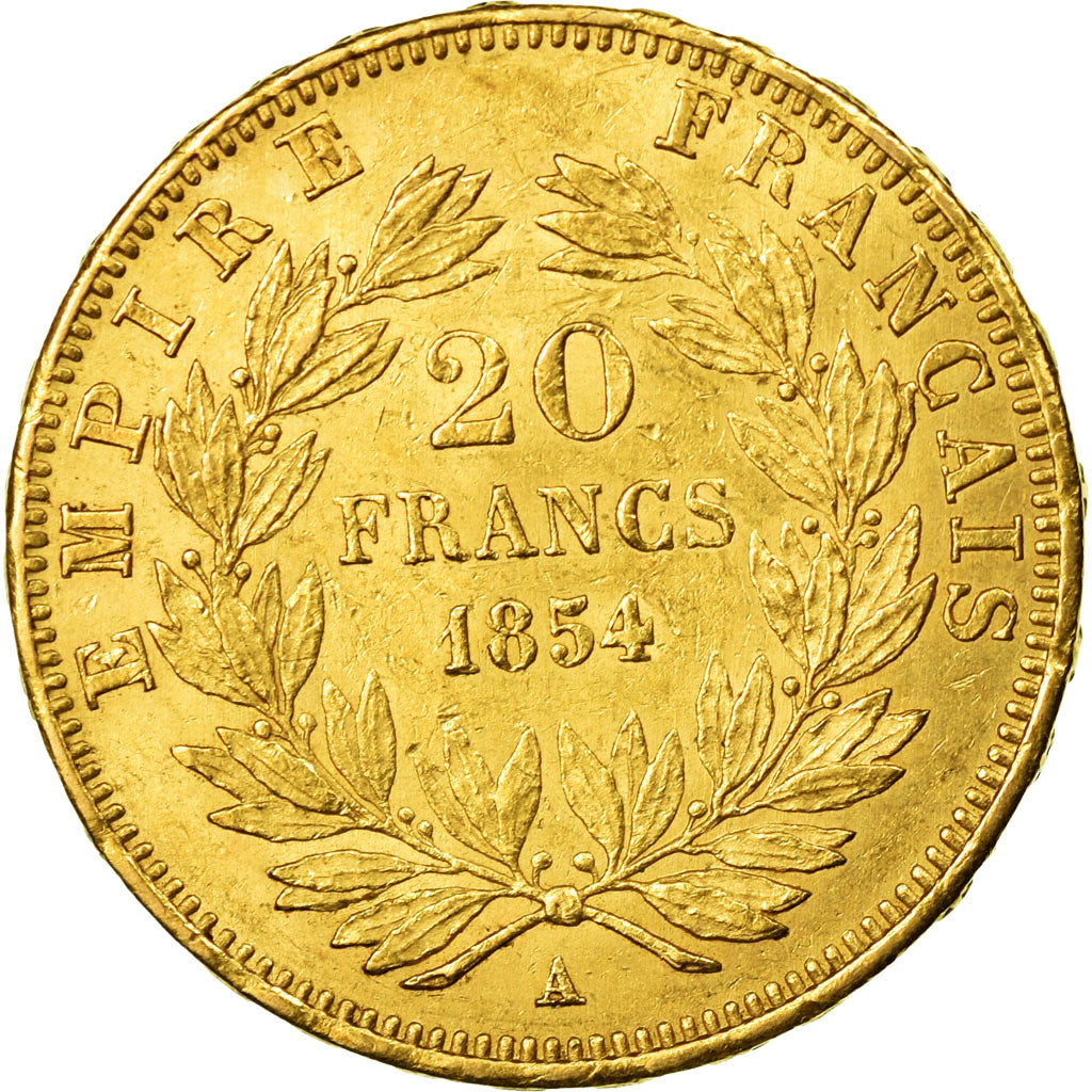 Moneda, Francia, Napoleon III, Napoléon III, 20 Francs, 1854, Paris, MBC+, Oro
