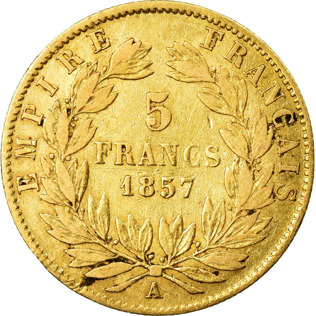 Moneta, Francia, Napoleon III, Napoléon III, 5 Francs, 1857, Paris, MB, Oro