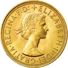 Coin, Great Britain, Elizabeth II, Sovereign, 1957, MS(60-62), Gold, KM:908