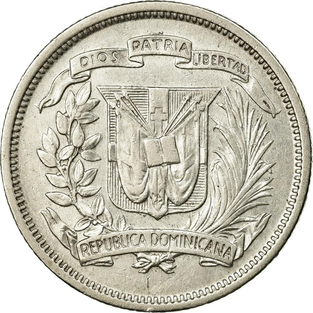 Moneda, República Dominicana, 25 Centavos, 1956, MBC, Plata, KM:20