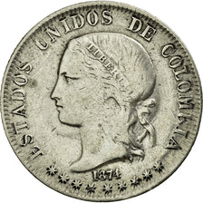 Coin, Colombia, 2 Decimos, 1874, Medellin, VF(20-25), Silver, KM:160