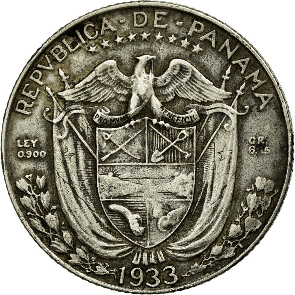Coin, Panama, 1/4 Balboa, 1933, VF(30-35), Silver, KM:11.1
