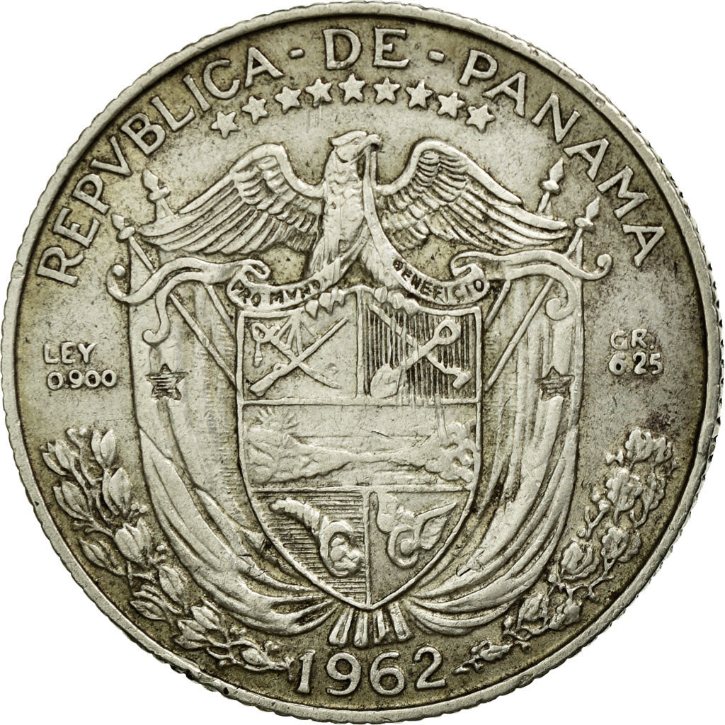Coin, Panama, 1/4 Balboa, 1962, EF(40-45), Silver, KM:11.2