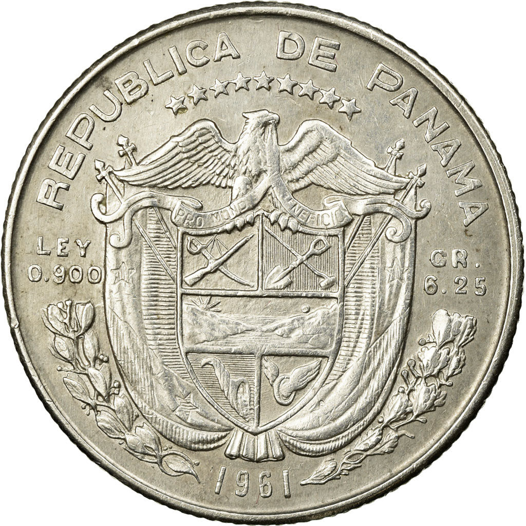 Coin, Panama, 1/4 Balboa, 1961, AU(50-53), Silver, KM:25