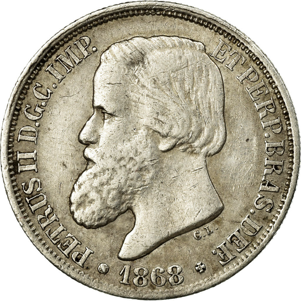 Coin, Brazil, Pedro II, 200 Reis, 1868, VF(30-35), Silver, KM:471