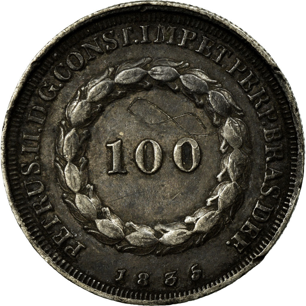 Coin, Brazil, Pedro II, 100 Reis, 1835, VF(30-35), Silver, KM:452