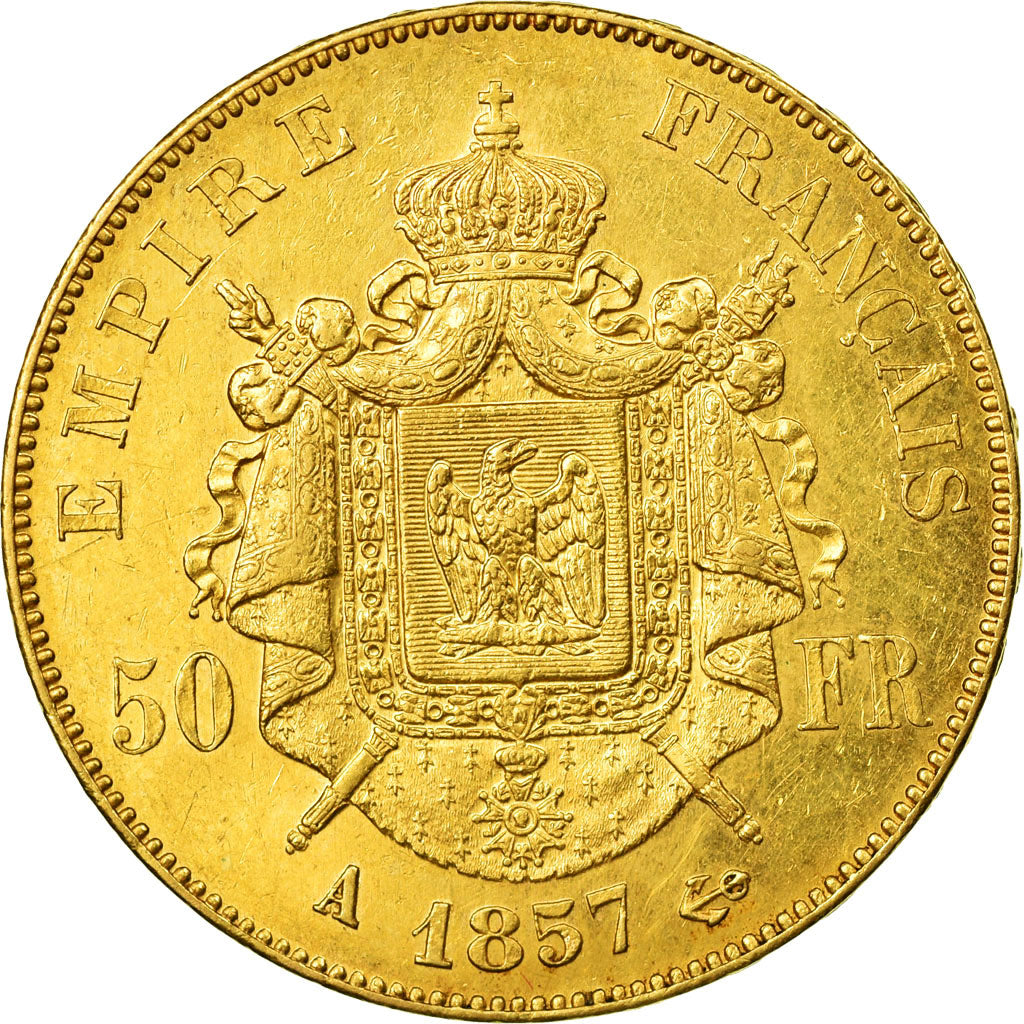 Moneta, Francia, Napoleon III, Napoléon III, 50 Francs, 1857, Paris, BB+, Oro