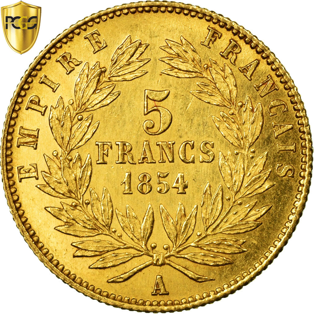 Moneta, Francia, Napoleon III, Napoléon III, 5 Francs, 1854, Paris, PCGS, MS64