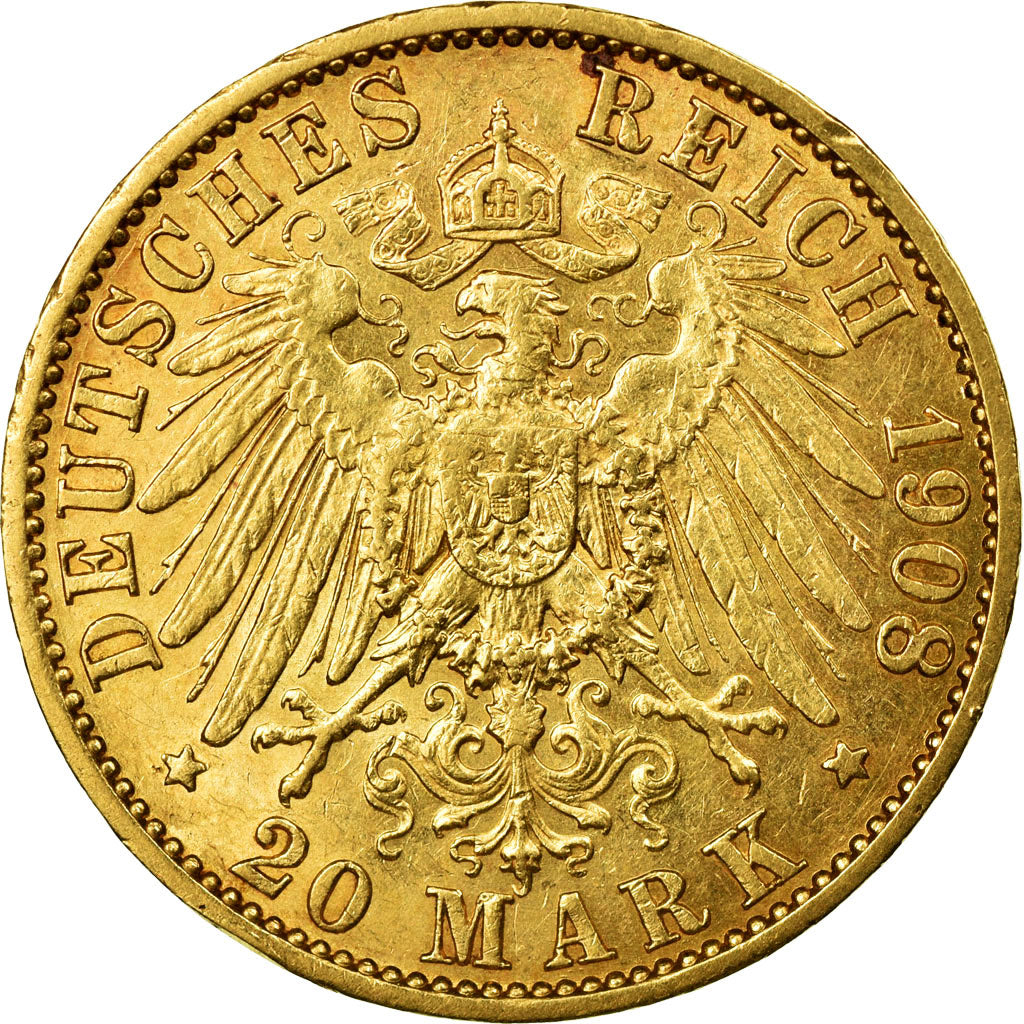Moneda, Estados alemanes, PRUSSIA, Wilhelm II, 20 Mark, 1908, Berlin, MBC+, Oro