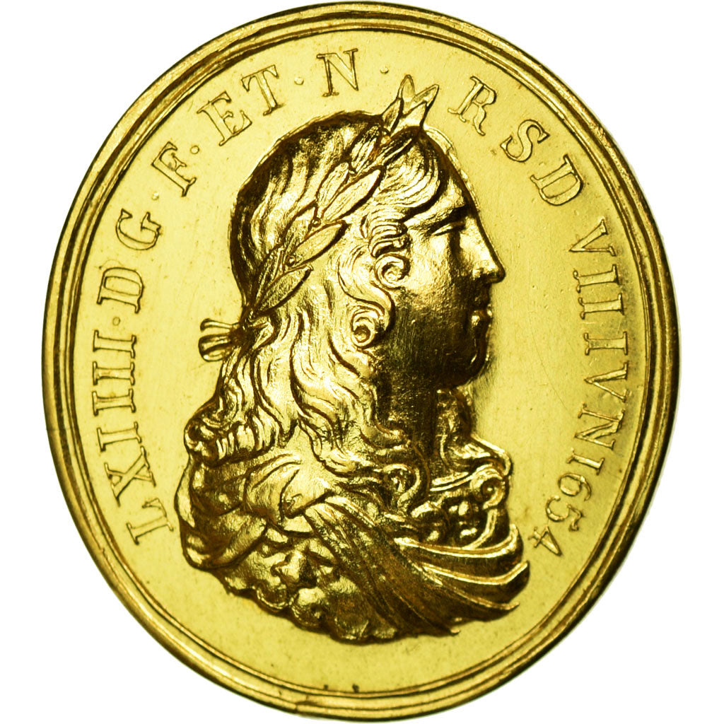Francia, medalla, Louis XIV, Sacre de Reims, 1654, Restrike, EBC+, Oro