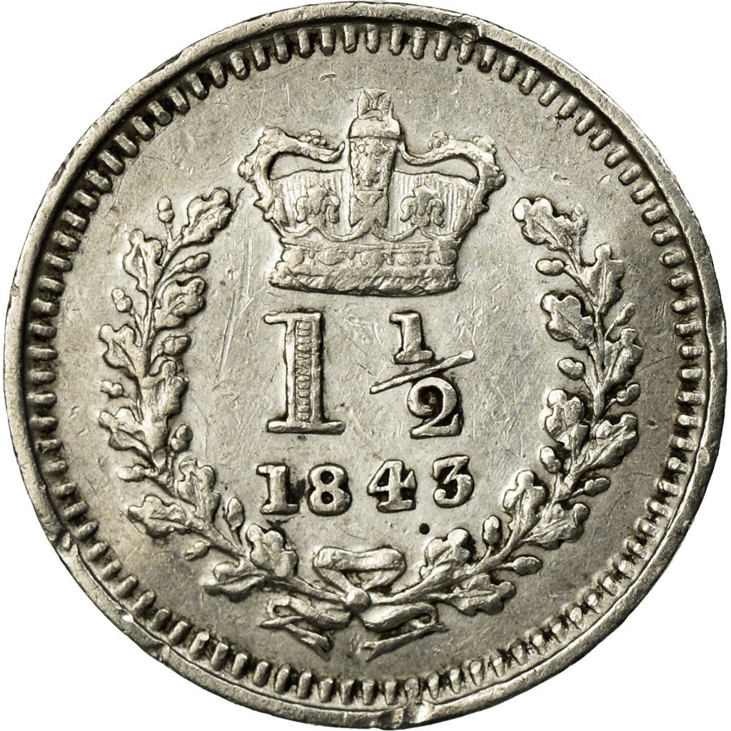 Coin, Great Britain, Victoria, 1-1/2 Pence, 1843, VF(30-35), Silver, KM:728