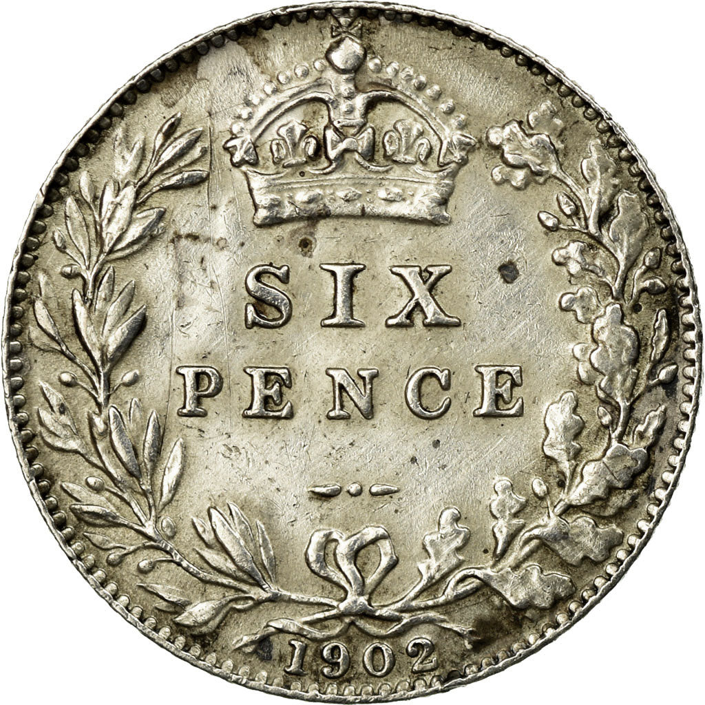 Coin, Great Britain, Edward VII, 6 Pence, 1902, AU(50-53), Silver, KM:799