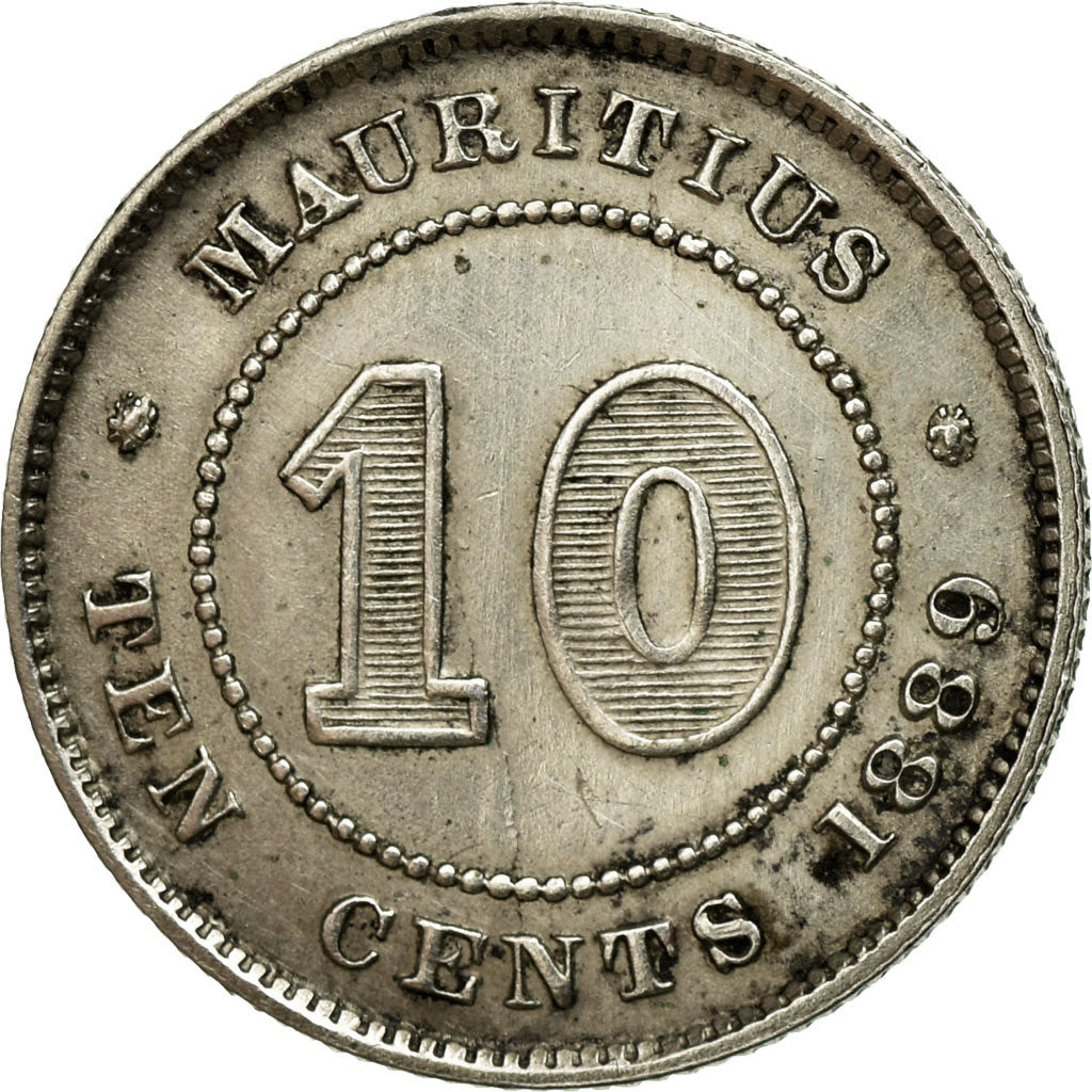 Coin, Mauritius, Victoria, 10 Cents, 1889, Heaton, AU(55-58), Silver, KM:10.1