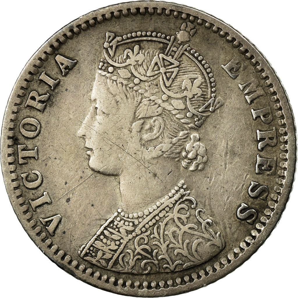 Münze, INDIA-BRITISH, Victoria, 1/4 Rupee, 1887, Bombay, S+, Silber, KM:490