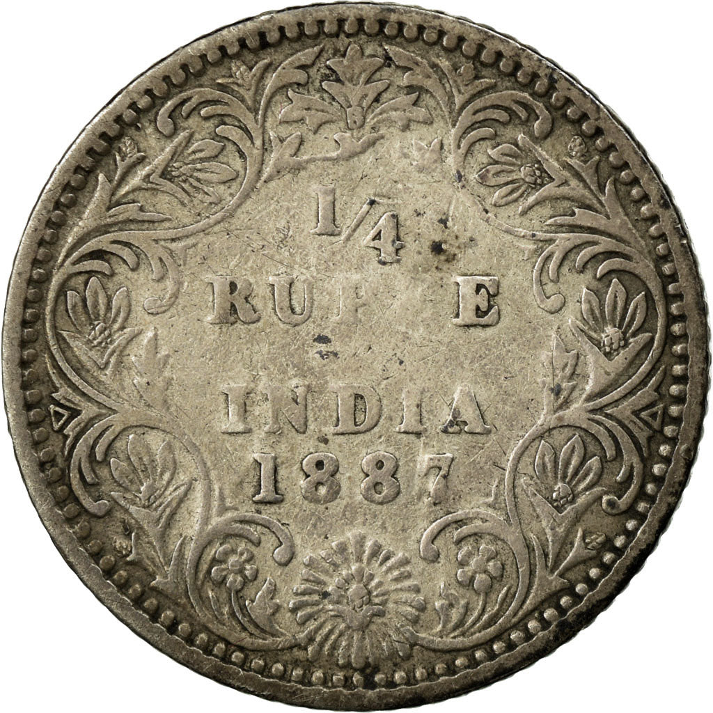 Münze, INDIA-BRITISH, Victoria, 1/4 Rupee, 1887, Bombay, S+, Silber, KM:490